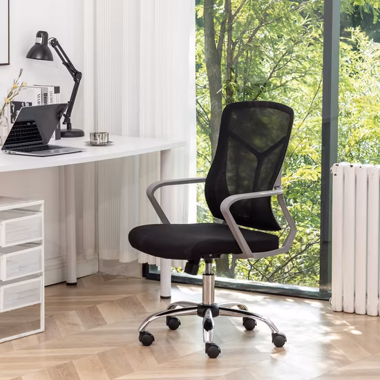 Sedia girevole in rete di tessuto nero per ufficio di alta qualità